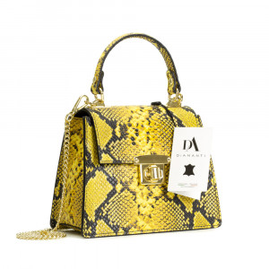 Geanta dama piele naturala cu textura sarpe DiAmanti Adele Snake Galben